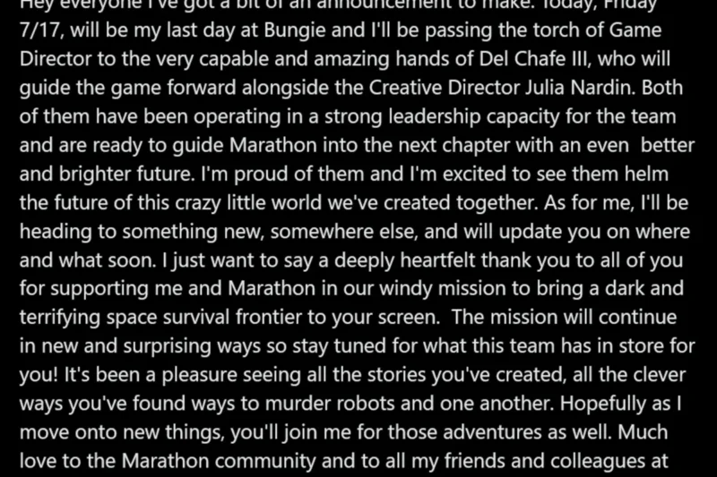 Leadership Shake-up at Bungie: Marathon Game Director Joe Ziegler Departs Amidst Studio Turbulence