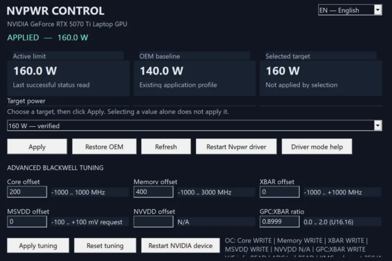 Unlocking the Beast: New Experimental Tool "NvpwrControl" Pushes Nvidia Laptop GPUs Up to 40W Beyond Factory Limits